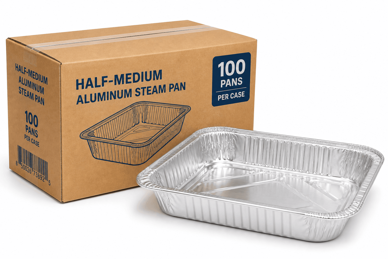 Half - Medium Aluminum Steam Pan - 100/Case