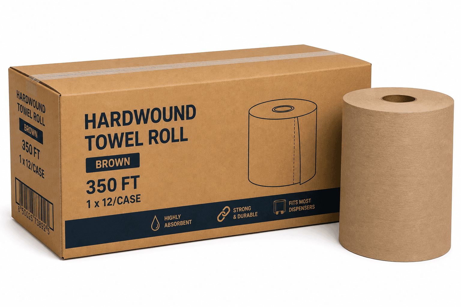 Hardwound Towel Roll - Brown - 350ft - 1x12/Case