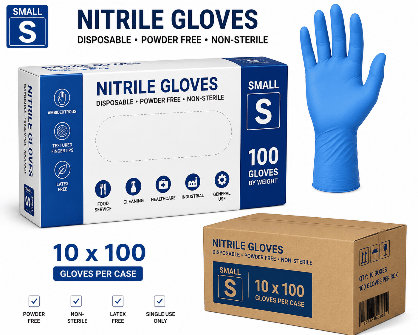 Nitrile Gloves - Small(S) - 10x100/Case