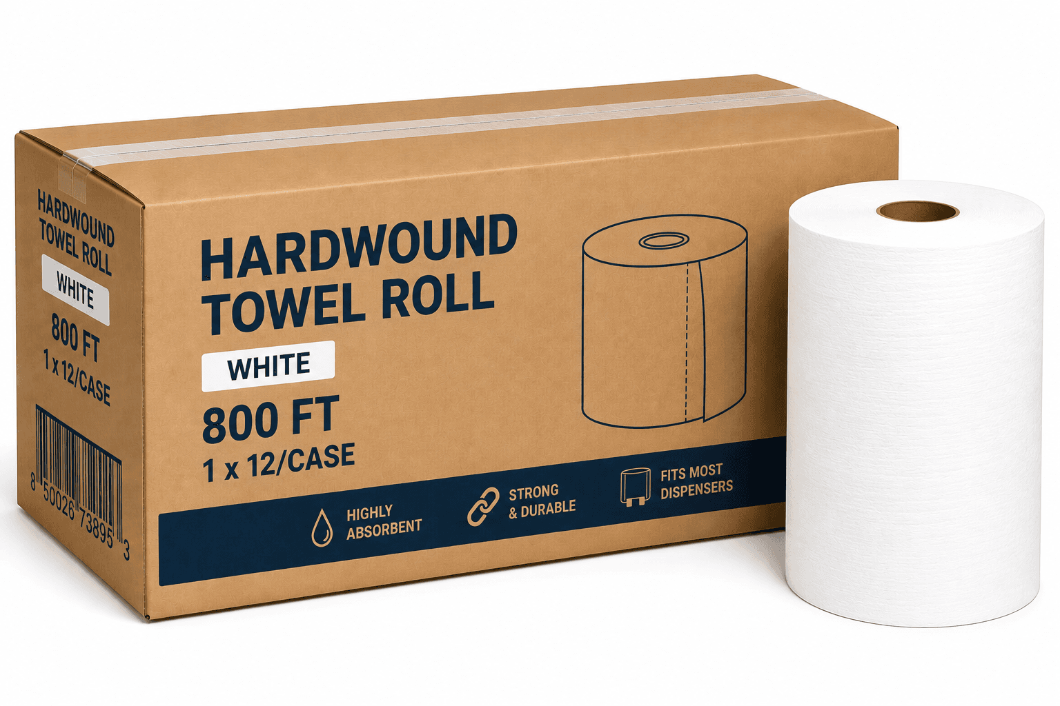 Hardwound Towel Roll - White - 800ft - 1x12/Case