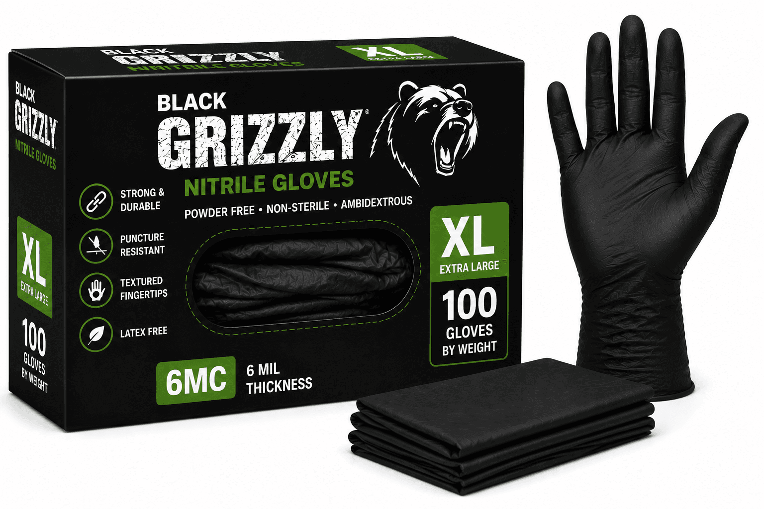 Nitrile Gloves Black Grizzly - 6MC - Extralarge(XL) - 100/Box
