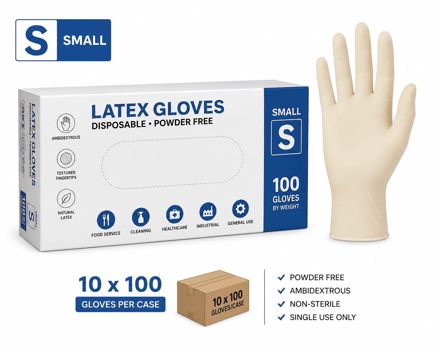 Latex Gloves - Small(S) - 10x100/Case