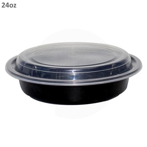 24oz Black Round Container Heavy Weight with lid - 150/Case