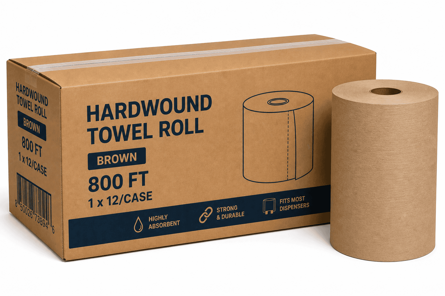 Hardwound Towel Roll - Brown - 800ft - 1x12/Case