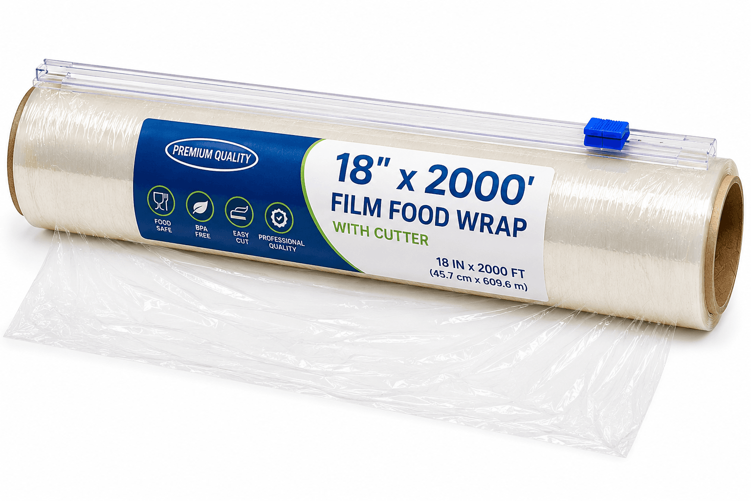 18"x2000 Film Food Wrap With Cutler - 1 Roll