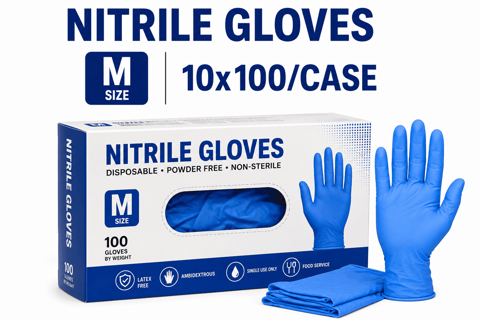 Nitrile Gloves - Medium(M) - 10x100/Case