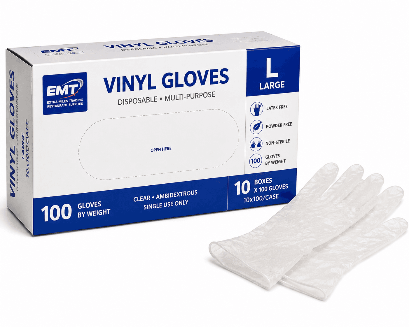 Vinyl Gloves - Large(L) - 10x100/Case