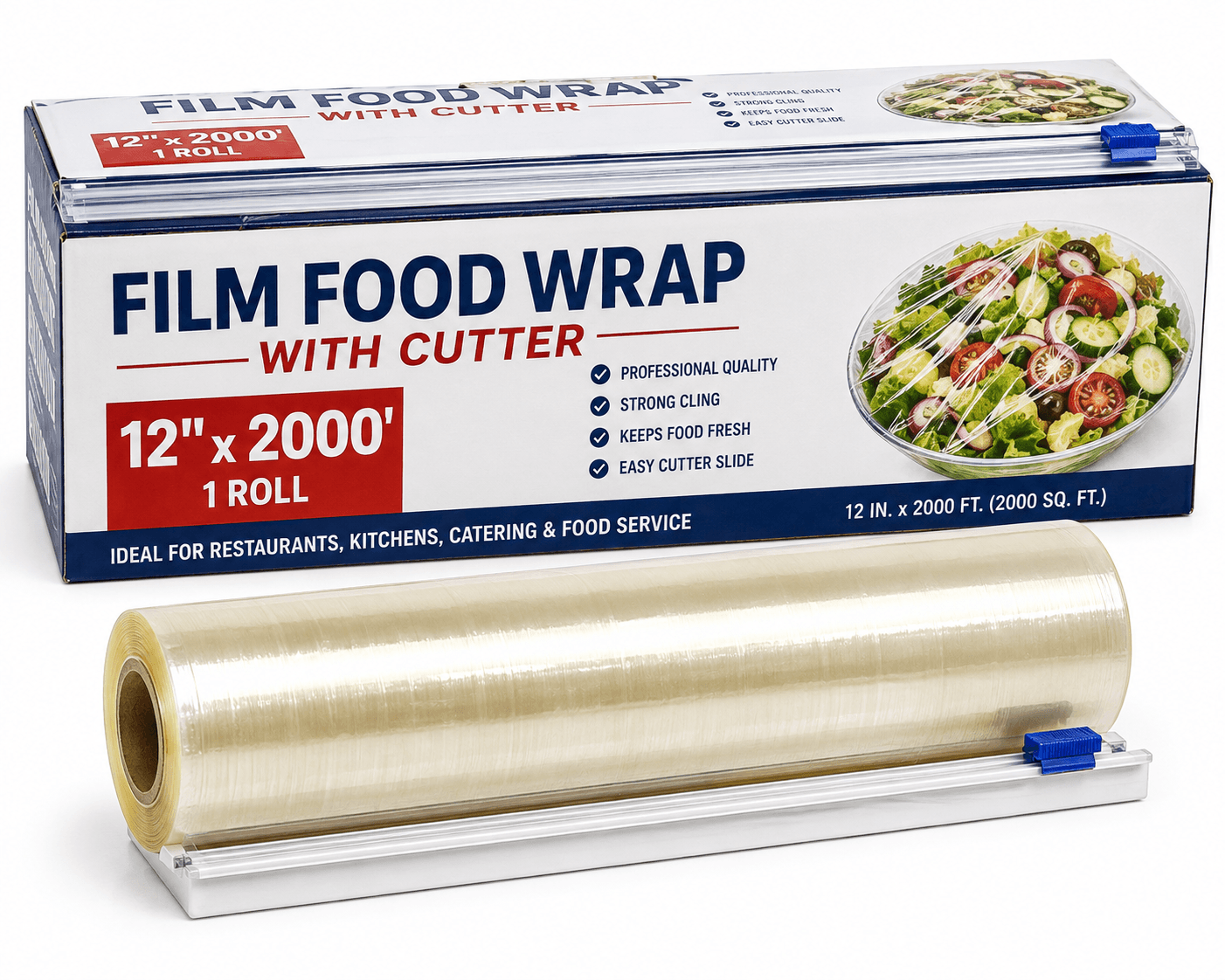 12'x2000 Film Food Wrap with Cutler - 1/Roll