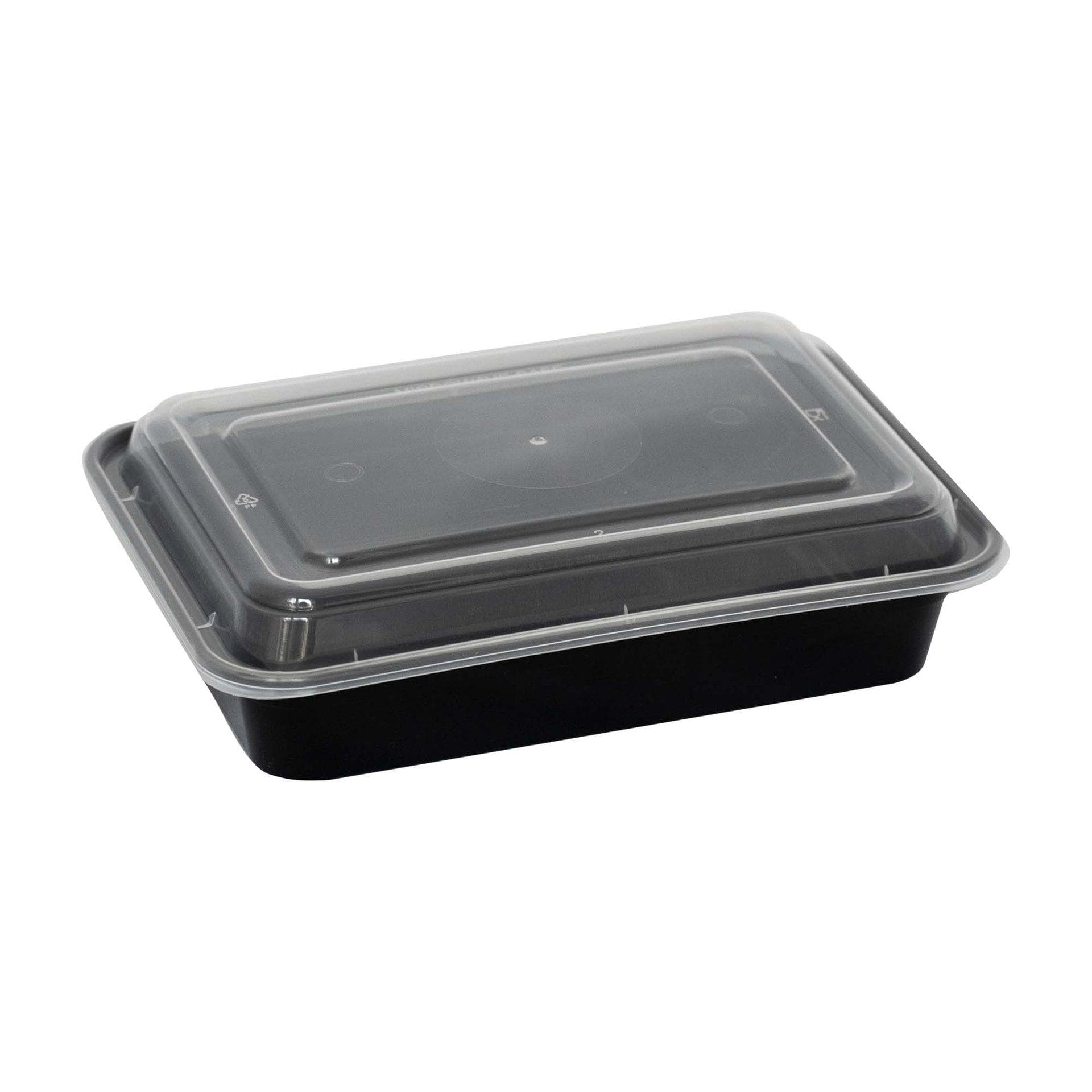 12oz Black Rectangular Heavy Weight Container with Lid - 150/Case