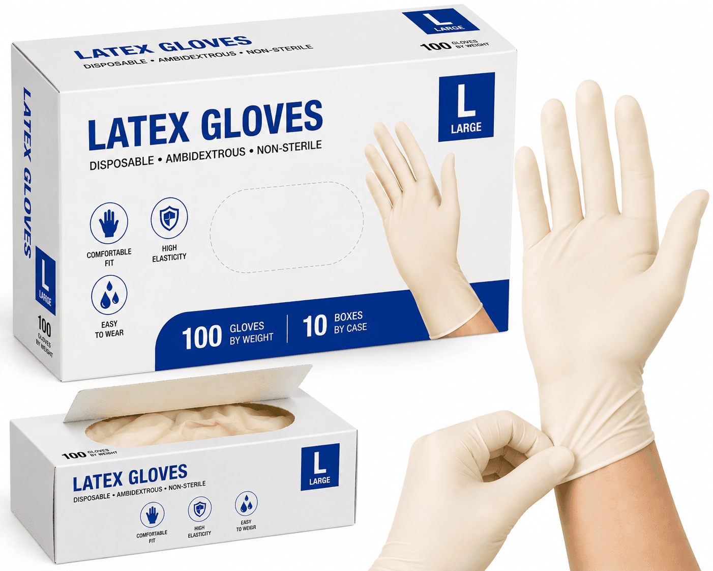 Latex Gloves - Large(L) - 10x100/Case