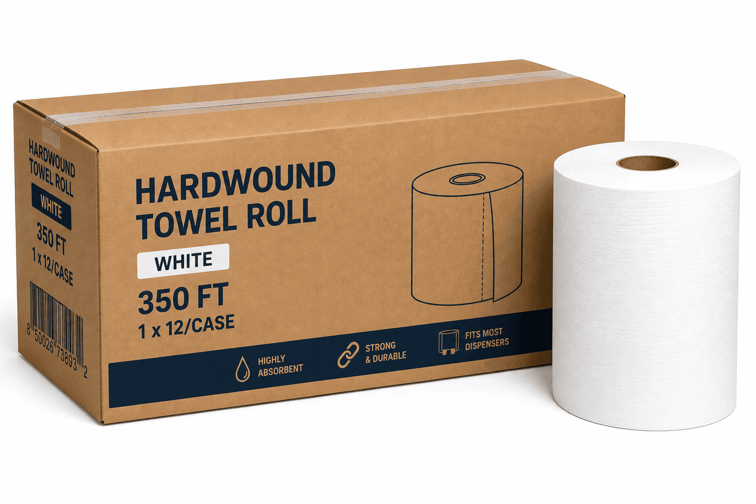 Hardwound Towel Roll - White - 350ft - 1x12/Case