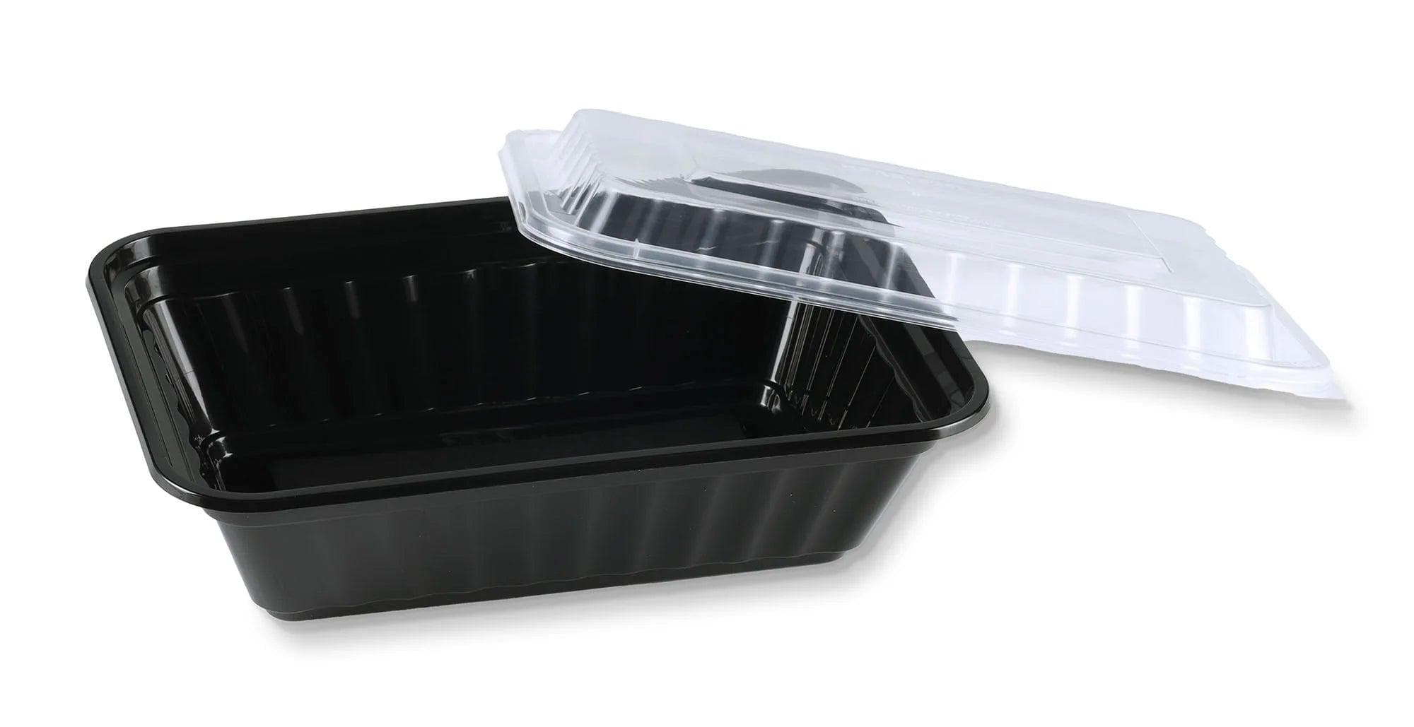 24oz Black Rectangular Heavy Weight Container with Lid - 150/Case