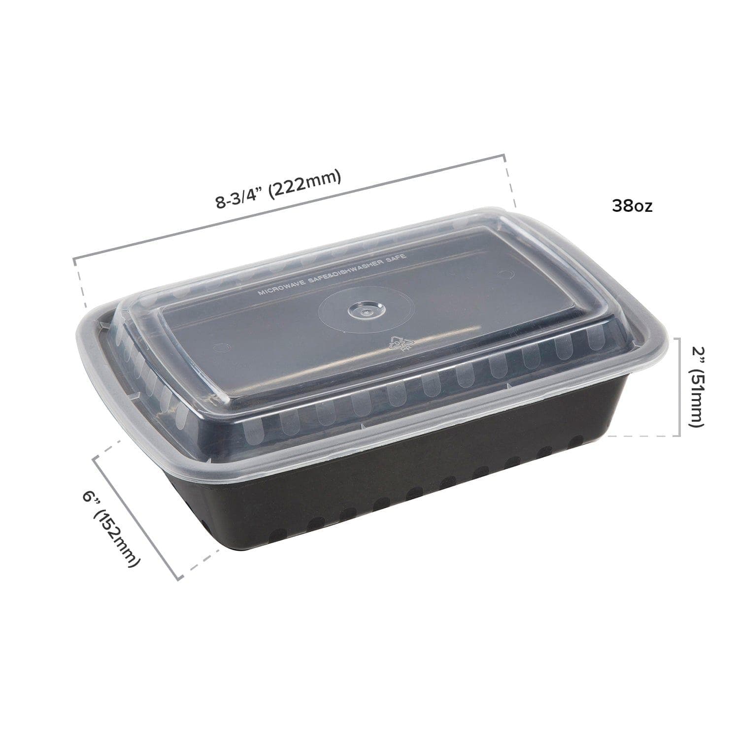 38 oz Black Rectangular Heavy Weight Container with Lid - 150/Case