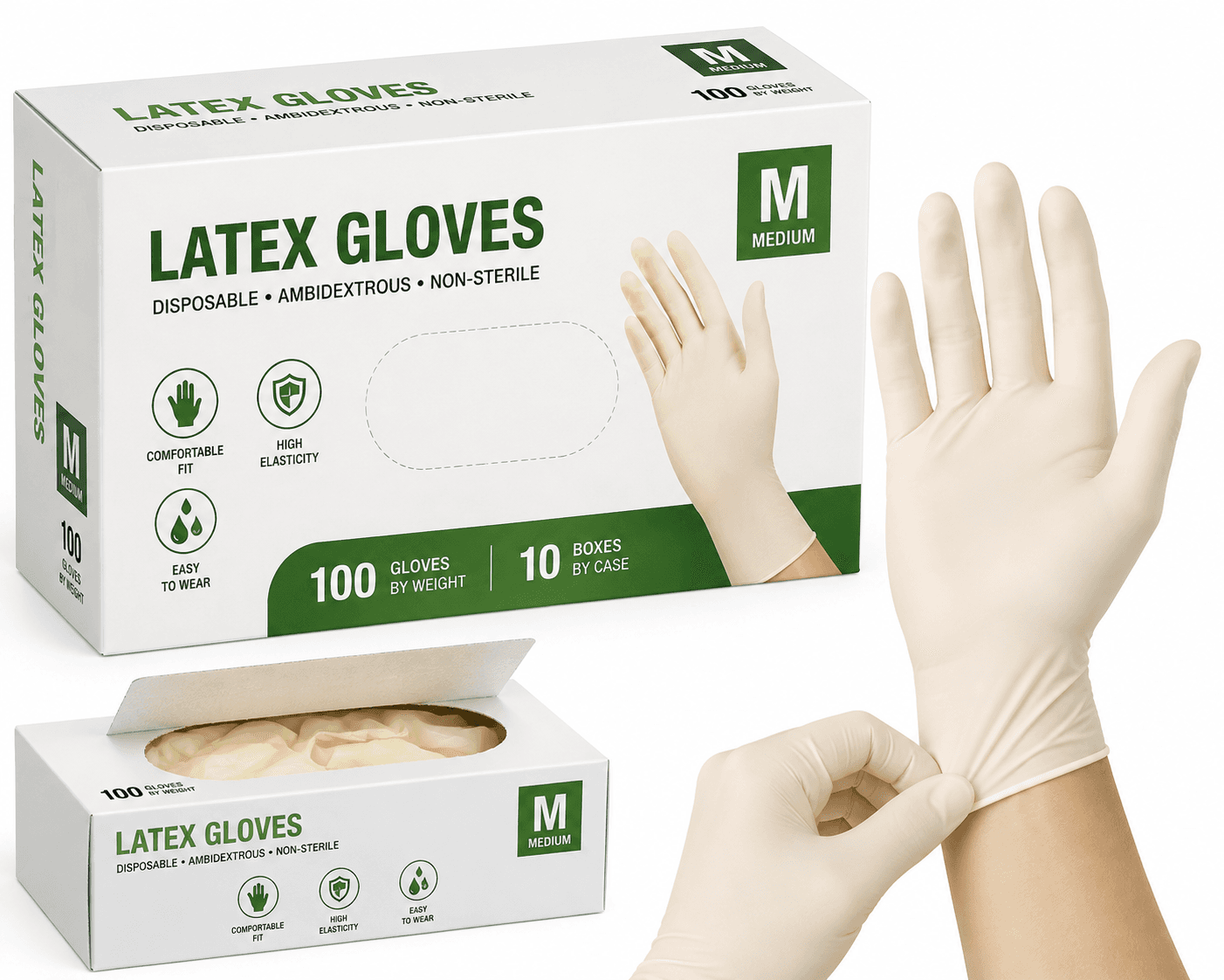 Latex Gloves - Medium(M) - 10x100/Case