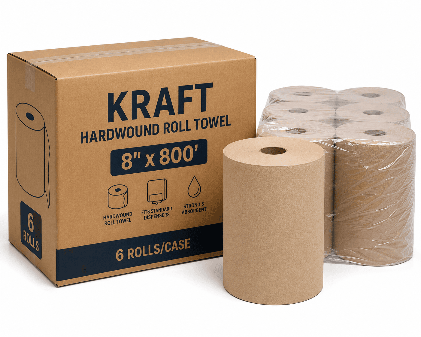 Kraft Hardwound Roll Towel 8"x800 - 6 Rolls
