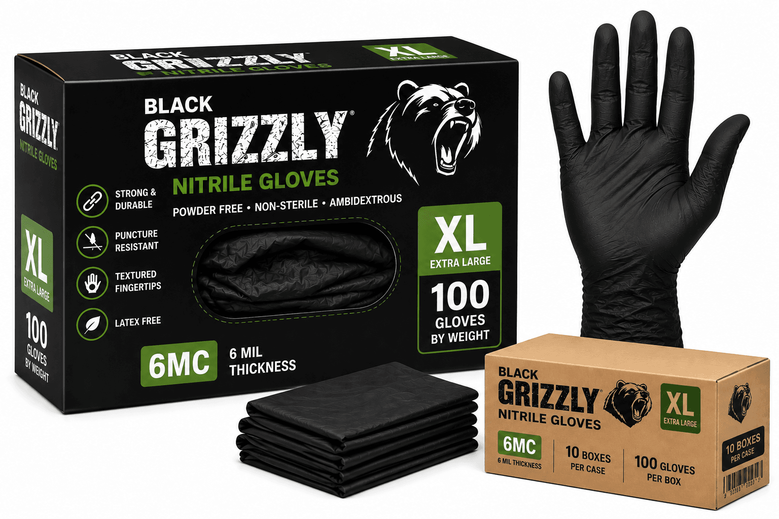 Nitrile Gloves Black Grizzly - 6MC - Extralarge(XL) - 10/100/Case